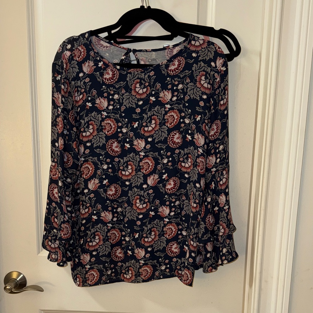 Floral Navy Blouse LOFT size L